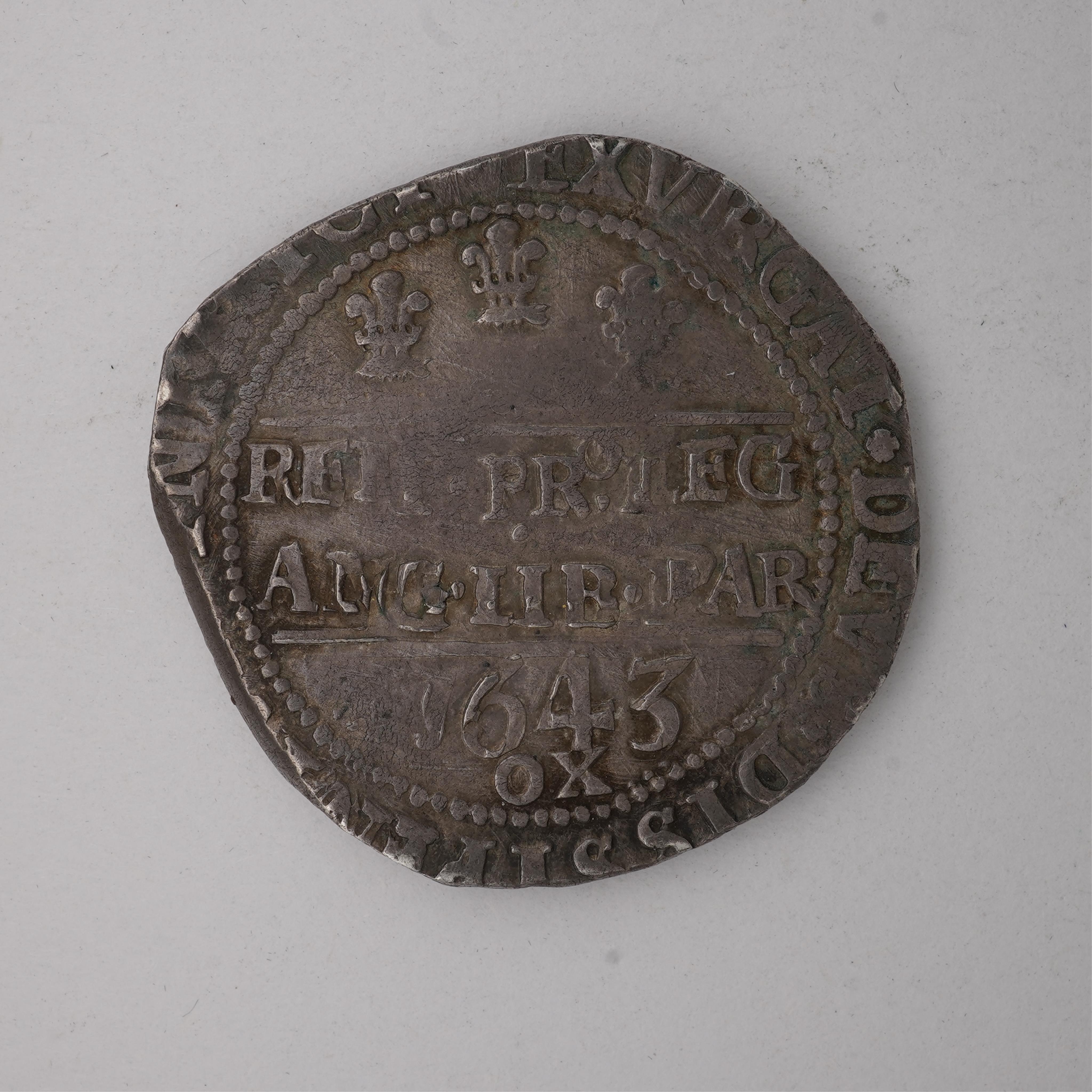 British hammered coins, Charles I, silver halfcrown, Oxford, 1643, losses to flan otherwise fine, ex. Coincraft